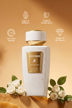 Joseph Order White Rose 100 ml kadın parfüm şişesi ve özellikleri: yoğun ve etkileyici, doğal ve zengin içerik, uzun süre kalıcılık, modern ve şık tasarım