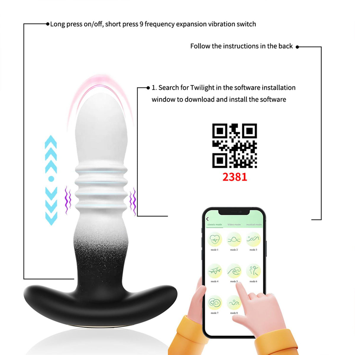 App Controlled 9 Mode Thrusting Vibrator