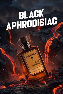 Joseph Order Black Aphrodisiac 100 ml erkek parfüm şişesi, akkor lav kayaları üzerinde