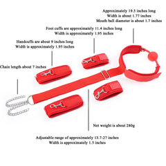 Ball Gag Hand and Ankle Restraint Set Red