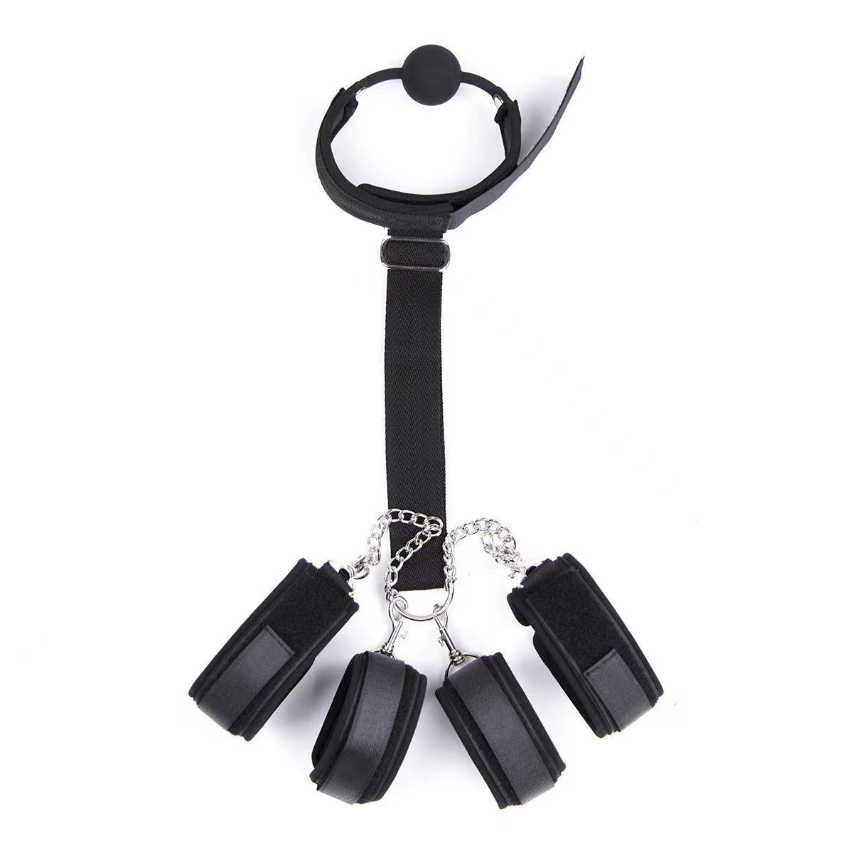 Ball Gag Hand and Ankle Restraint Set Black