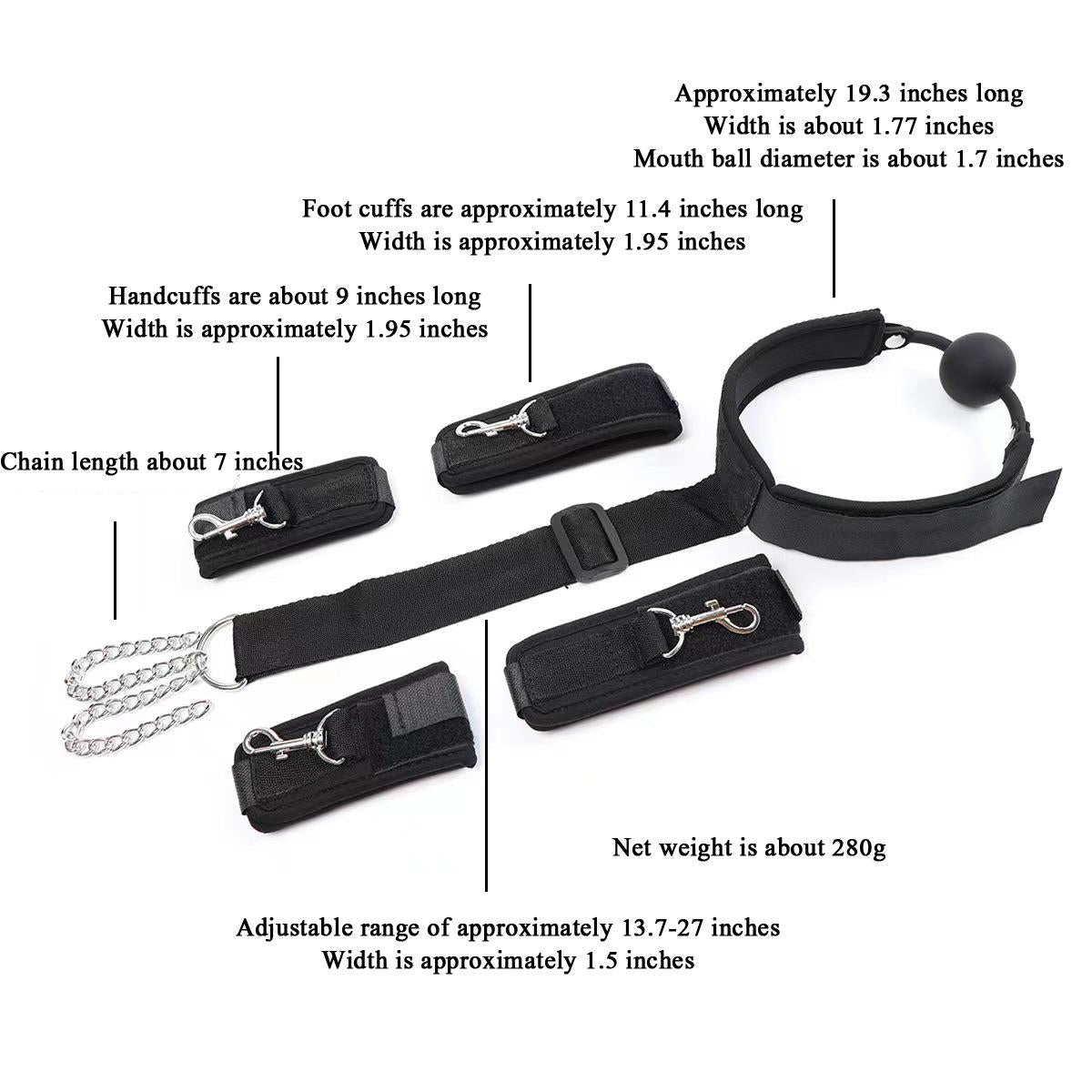 Ball Gag Hand and Ankle Restraint Set Black