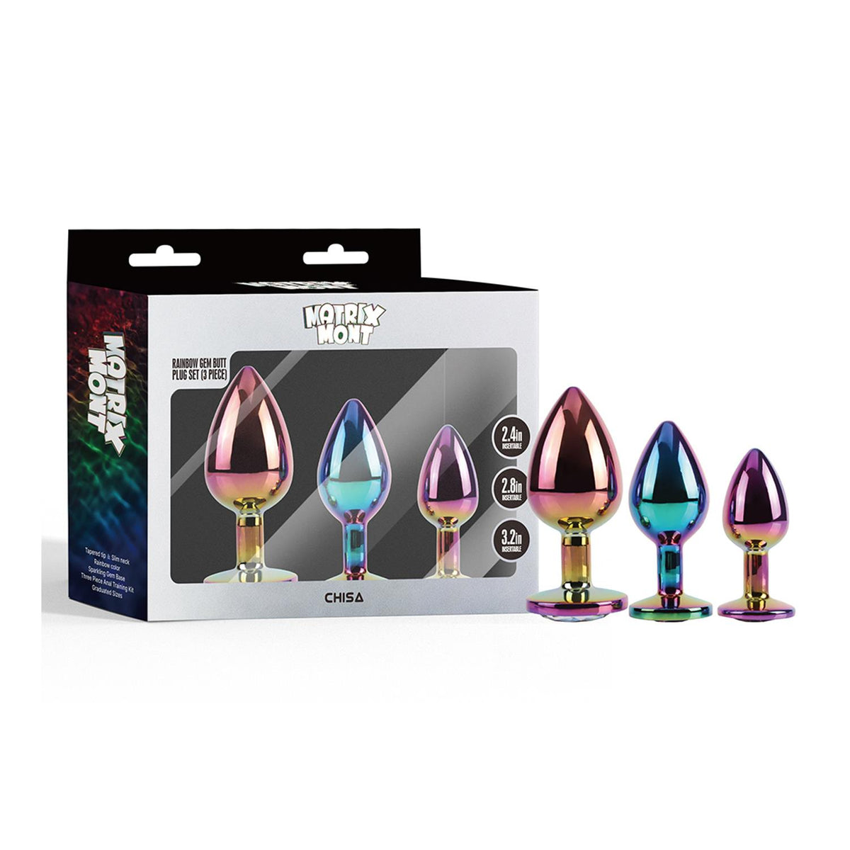 Chisa Rainbow Gem Metal Anal Plug Set of 3