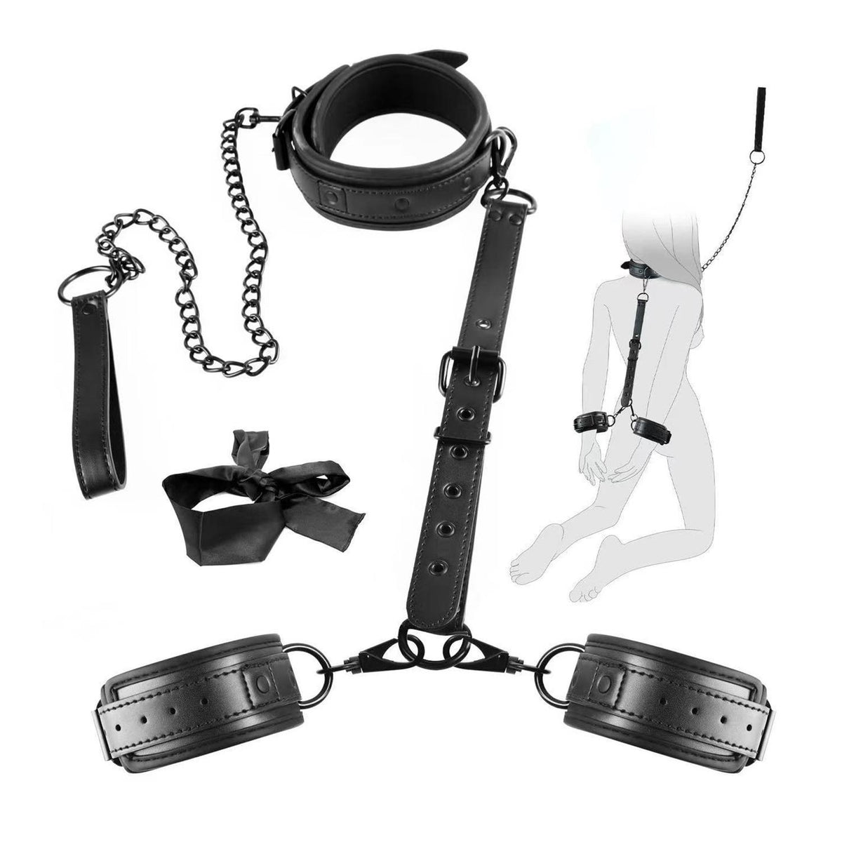 Leather Bondage Restraint Set Black