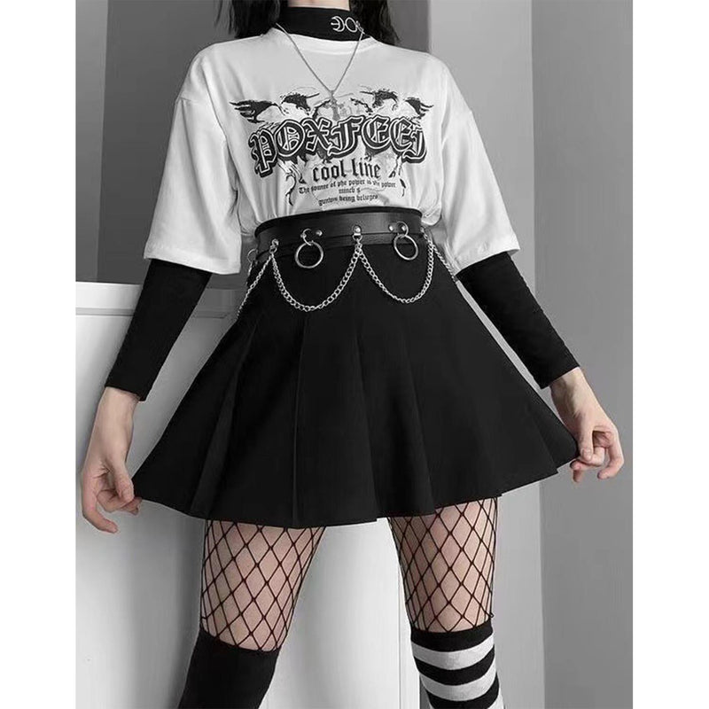 Gothic Harness Belt with Metal Rings and Chain Detail