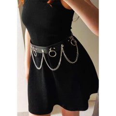 Gothic Harness Belt with Metal Rings and Chain Detail