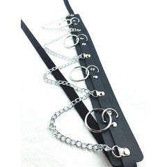 Gothic Harness Belt with Metal Rings and Chain Detail