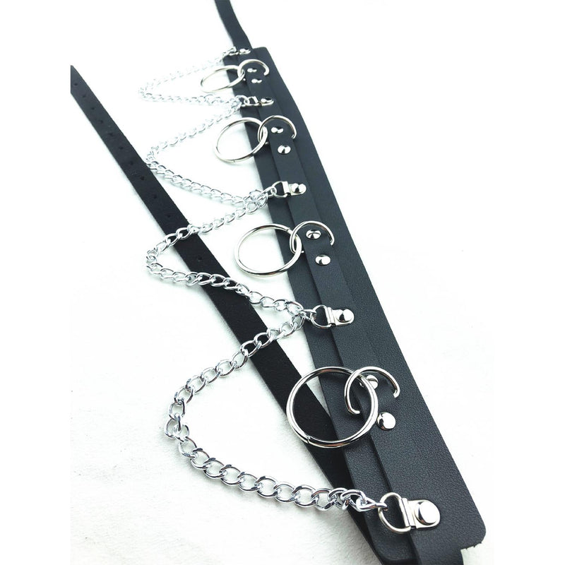 Gothic Harness Belt with Metal Rings and Chain Detail