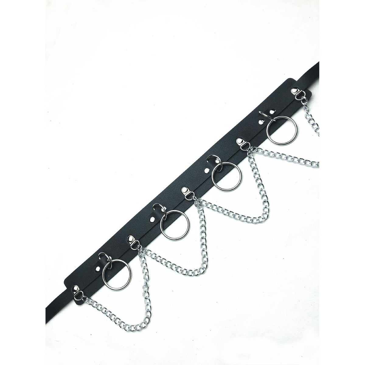 Gothic Harness Belt with Metal Rings and Chain Detail