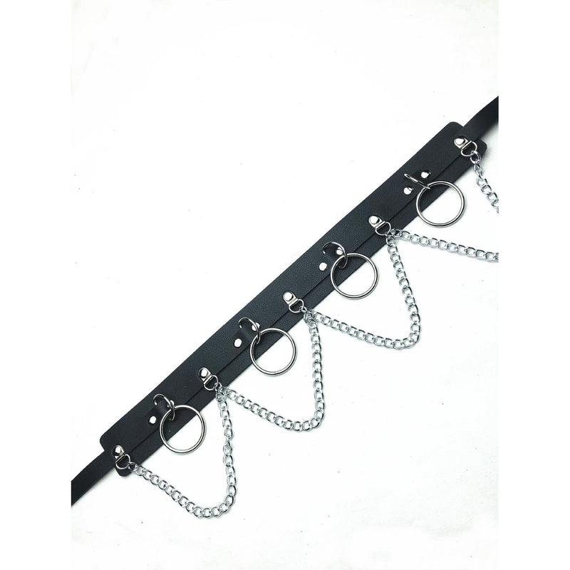 Gothic Harness Belt with Metal Rings and Chain Detail