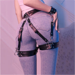 Hip and Wrist Restraint Leather Harness - Black