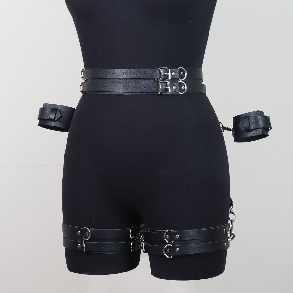 Hip and Wrist Restraint Leather Harness - Black