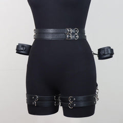 Hip and Wrist Restraint Leather Harness - Black