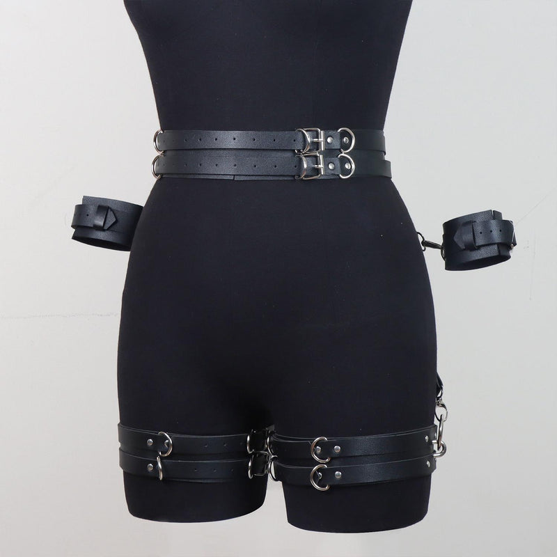 Hip and Wrist Restraint Leather Harness - Black