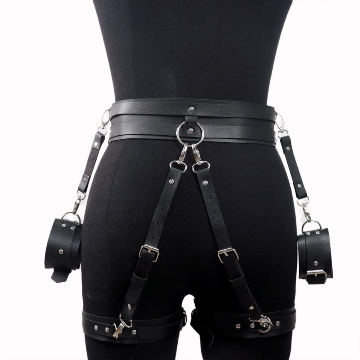 Hip and Wrist Restraint Leather Harness - Black