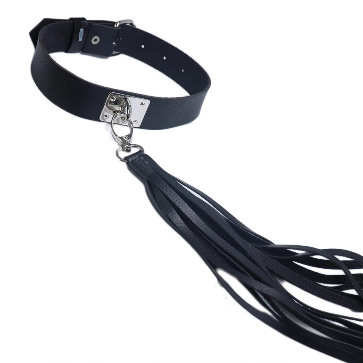 Leather Ruffled Choker Harness Necklace Black