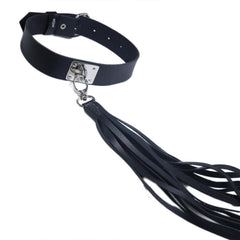 Leather Ruffled Choker Harness Necklace Black