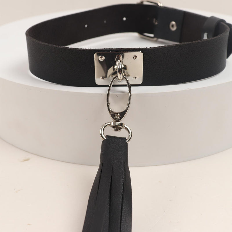 Leather Ruffled Choker Harness Necklace Black
