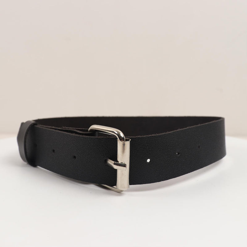 Leather Ruffled Choker Harness Necklace Black