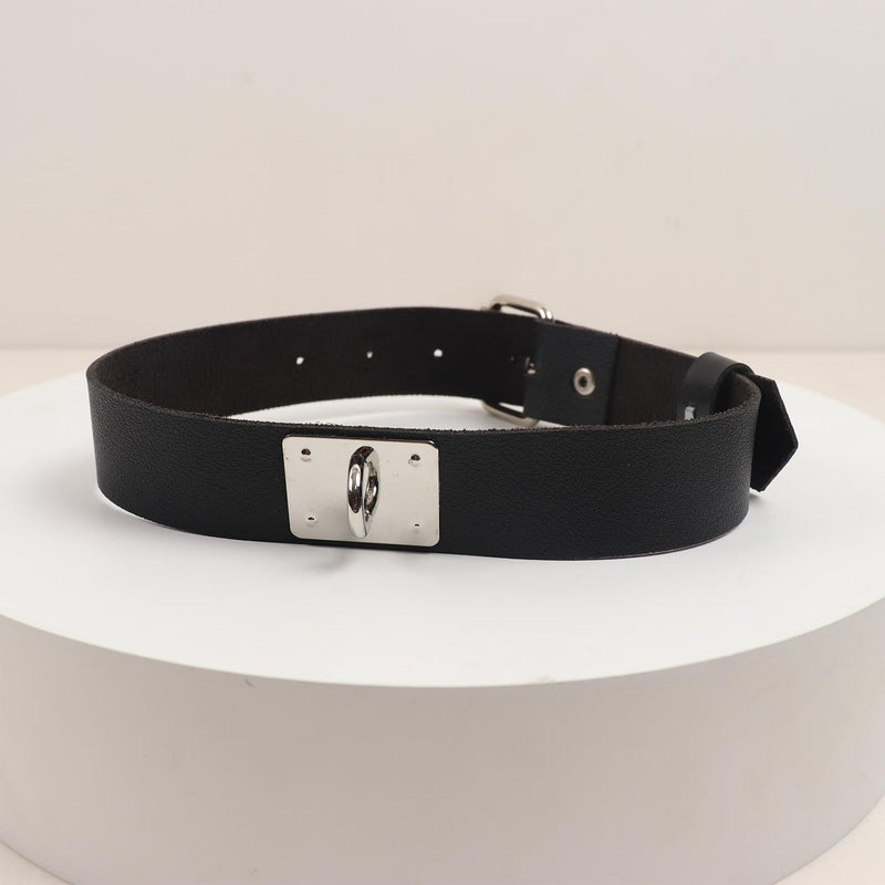 Leather Ruffled Choker Harness Necklace Black