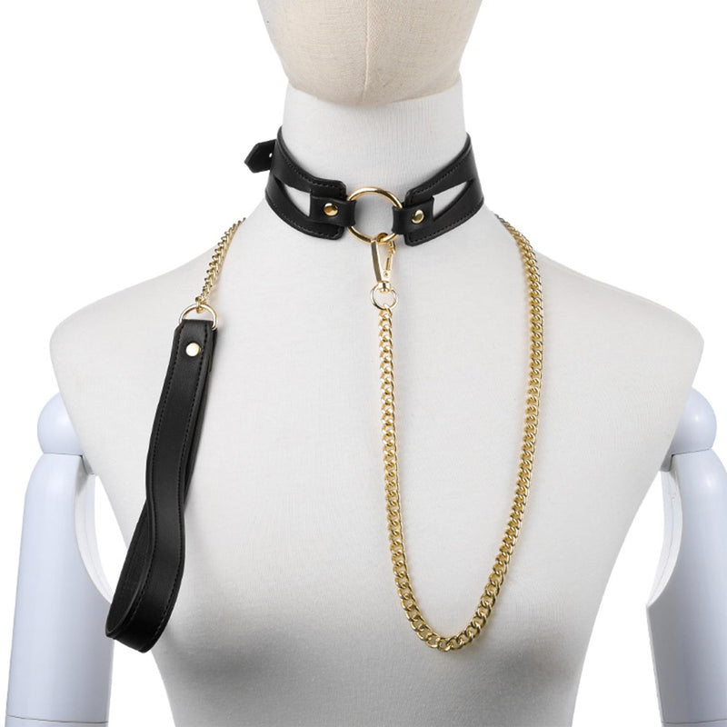 Fantasy Collar with Chain Leash Black