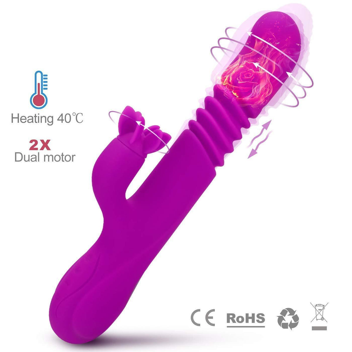 Thrusting Heating Rabbit Vibrator with Stimulator Purple