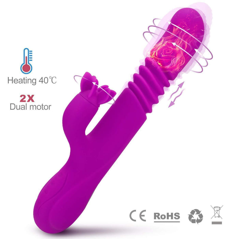 Thrusting Heating Rabbit Vibrator with Stimulator Purple
