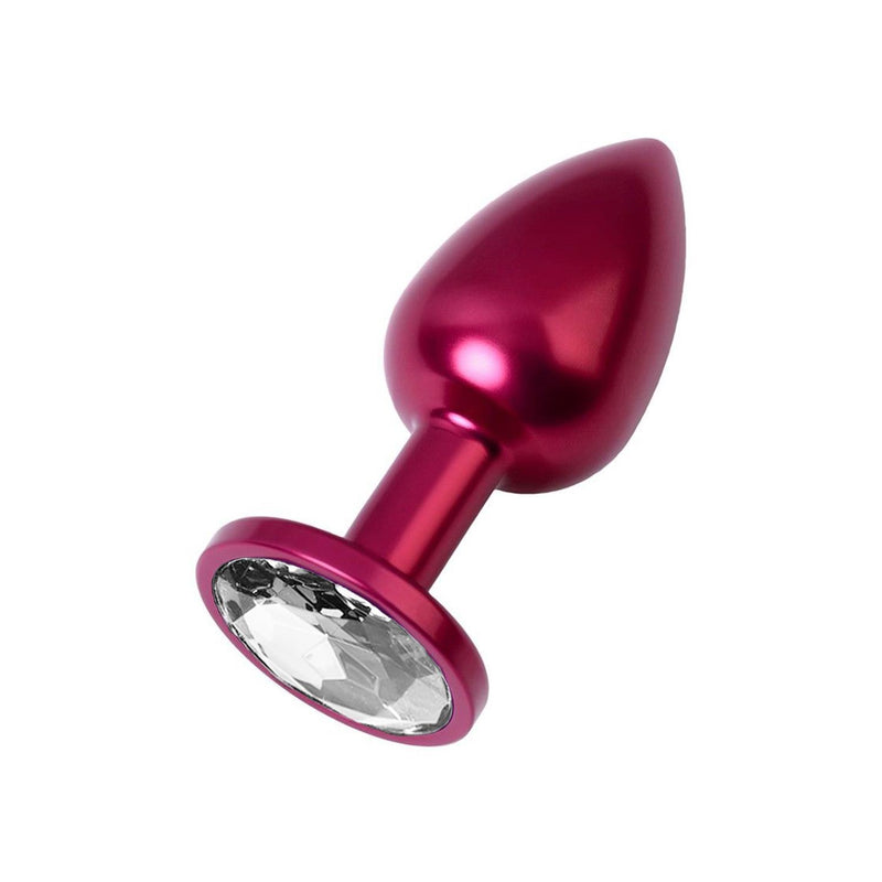 Metal Anal Plug with Clear Gem Red Medium