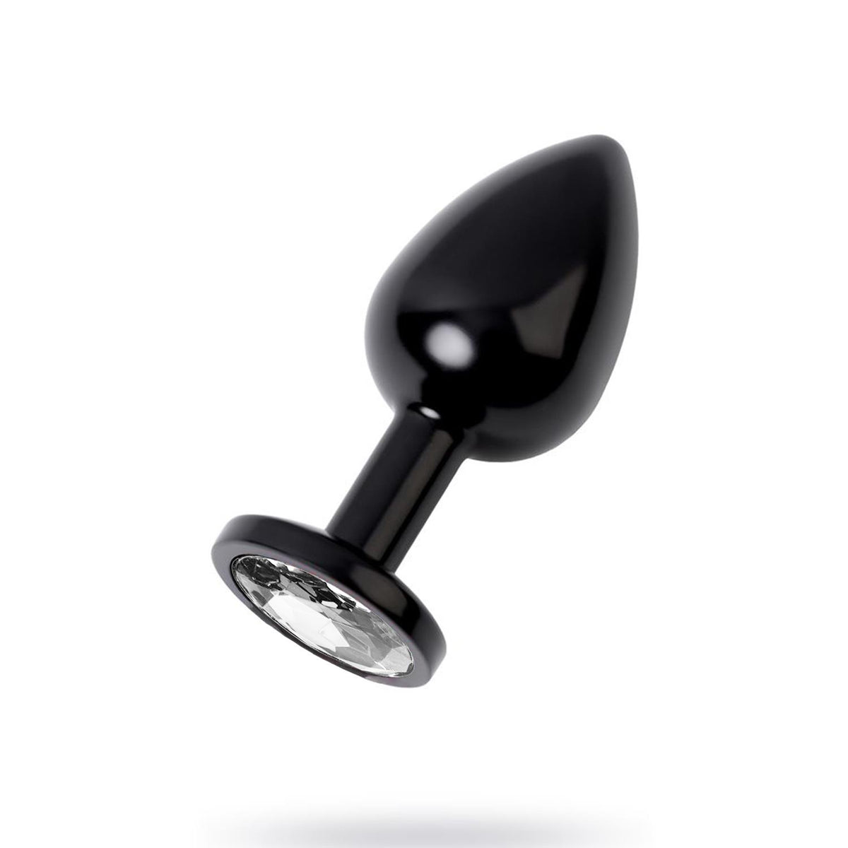 Metal Anal Plug with Clear Gem Black Medium