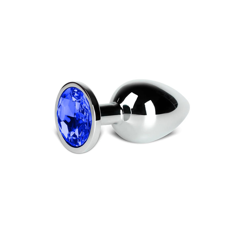 Metal Anal Plug with Diamond Gem Blue Extra Small
