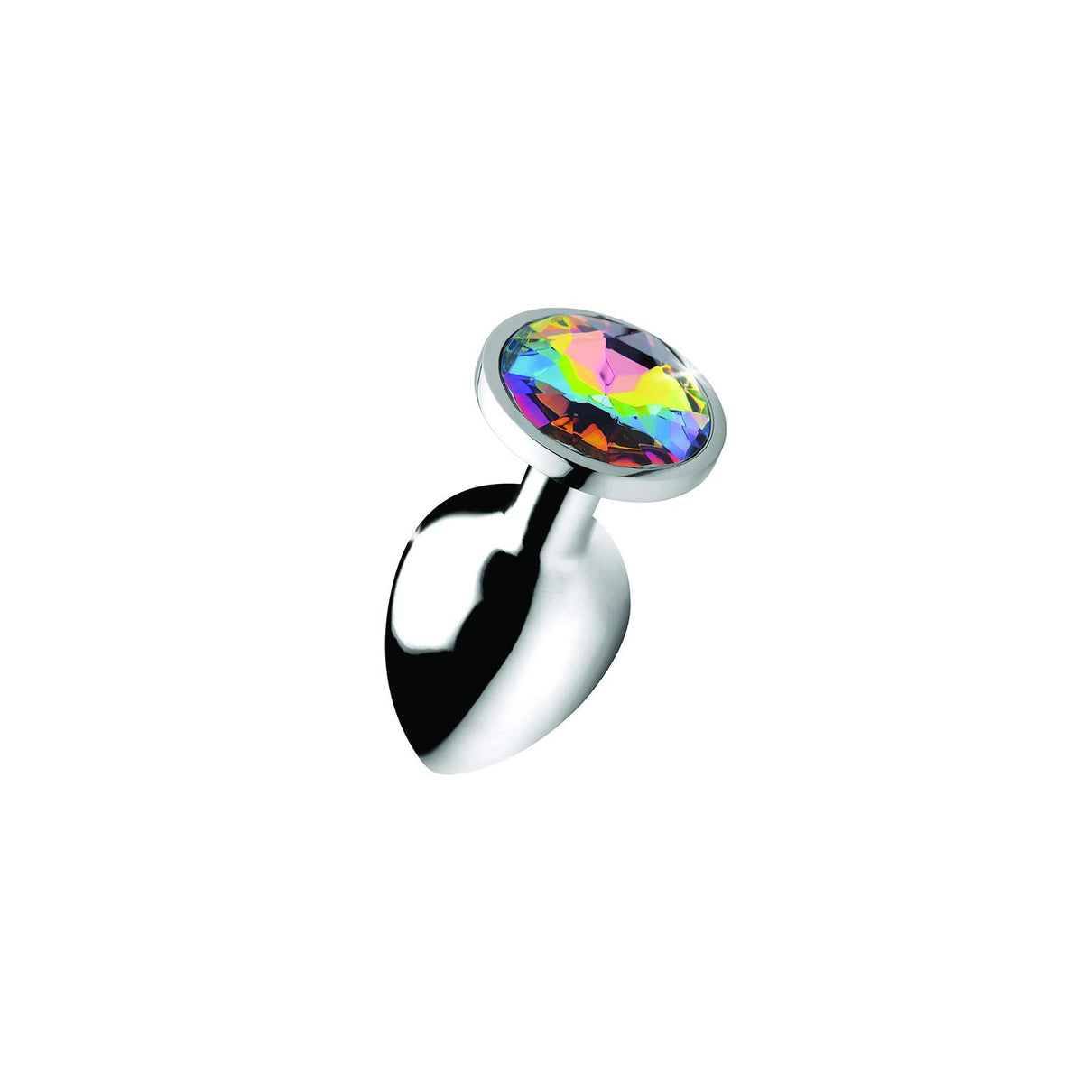 Metal Anal Plug with Diamond Gem Rainbow Large