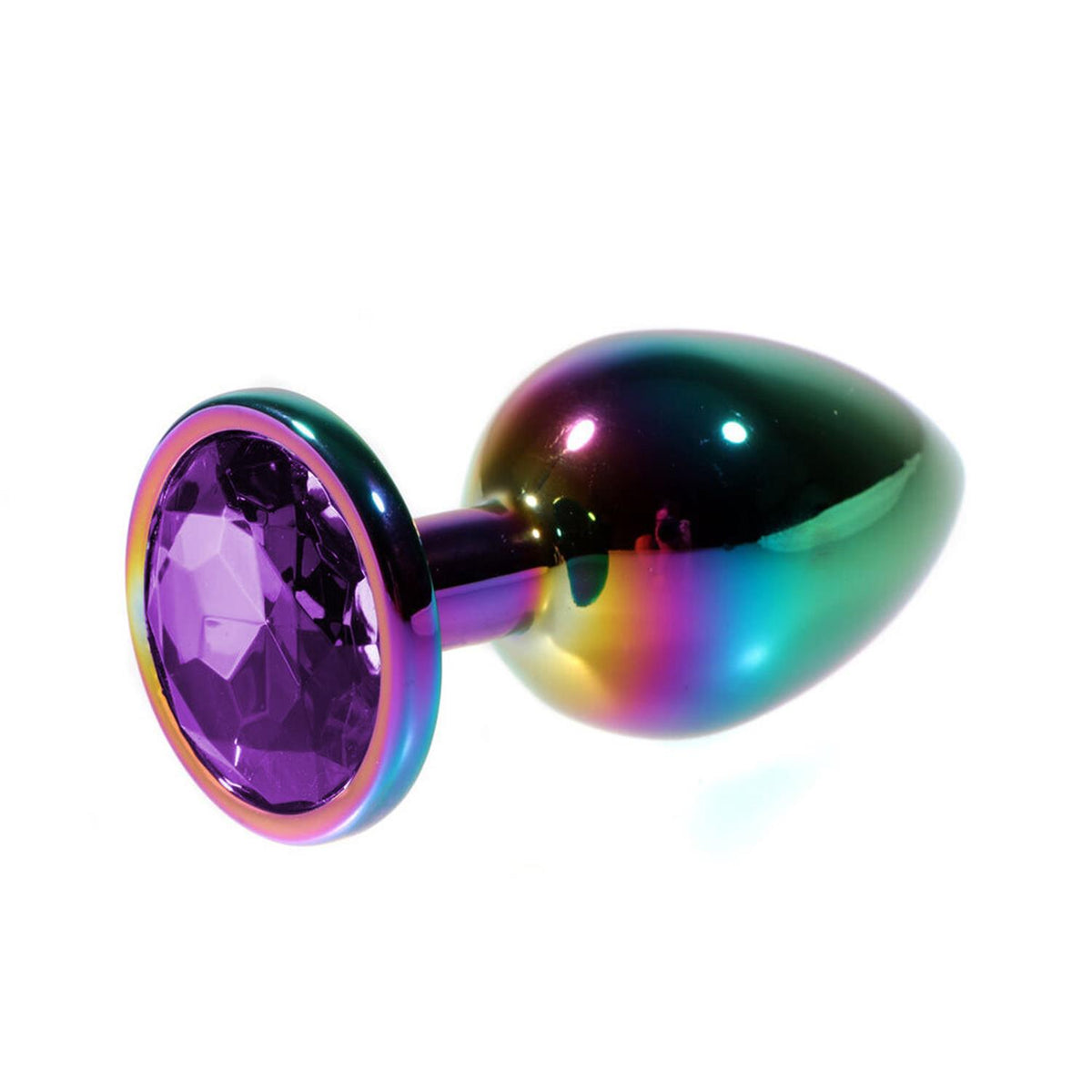 Metal Anal Plug with Purple Gem Rainbow Small