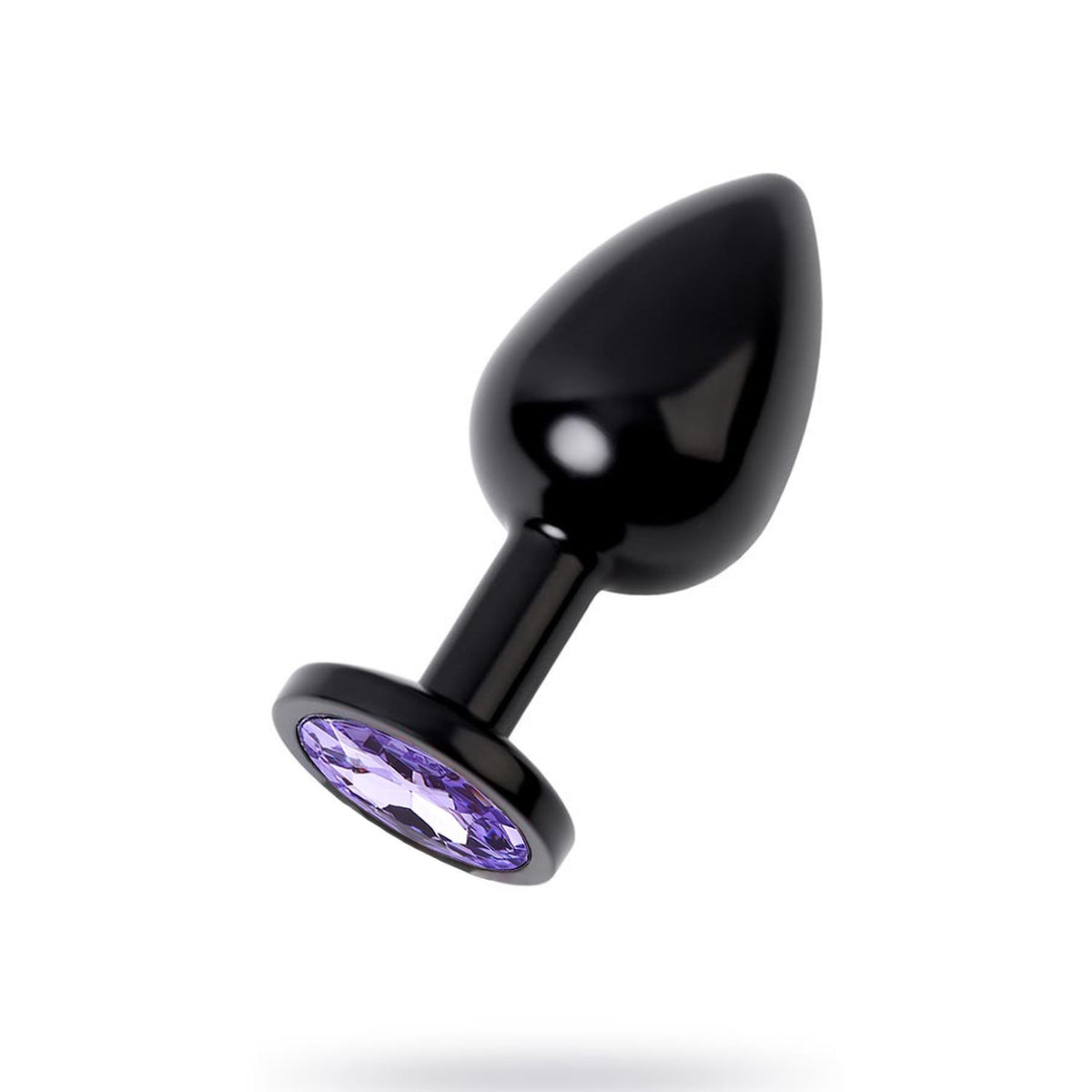 Metal Anal Plug with Purple Gem Black Small