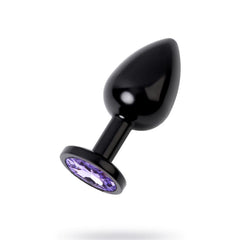 Metal Anal Plug with Purple Gem Black Small