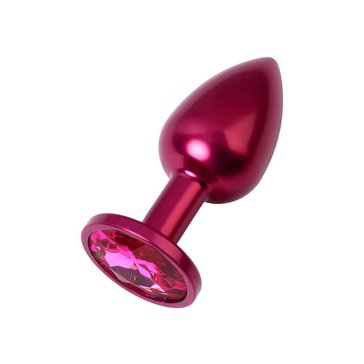 Metal Anal Plug with Pink Gem Red Small