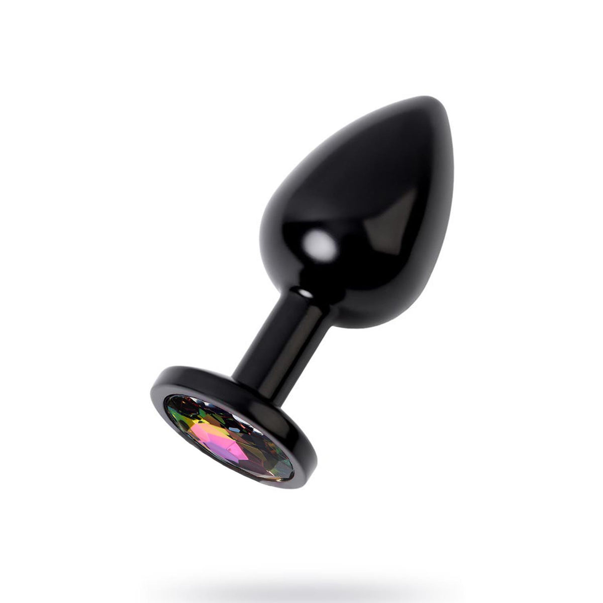 Metal Anal Plug with Rainbow Gem Black Medium