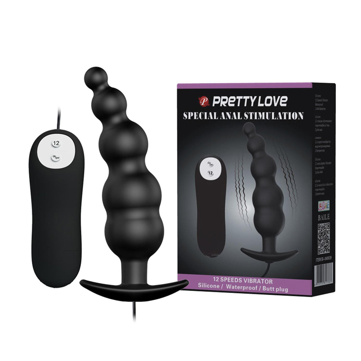 Pretty Love Vibrating Silicone Anal Plug with Wired Remote