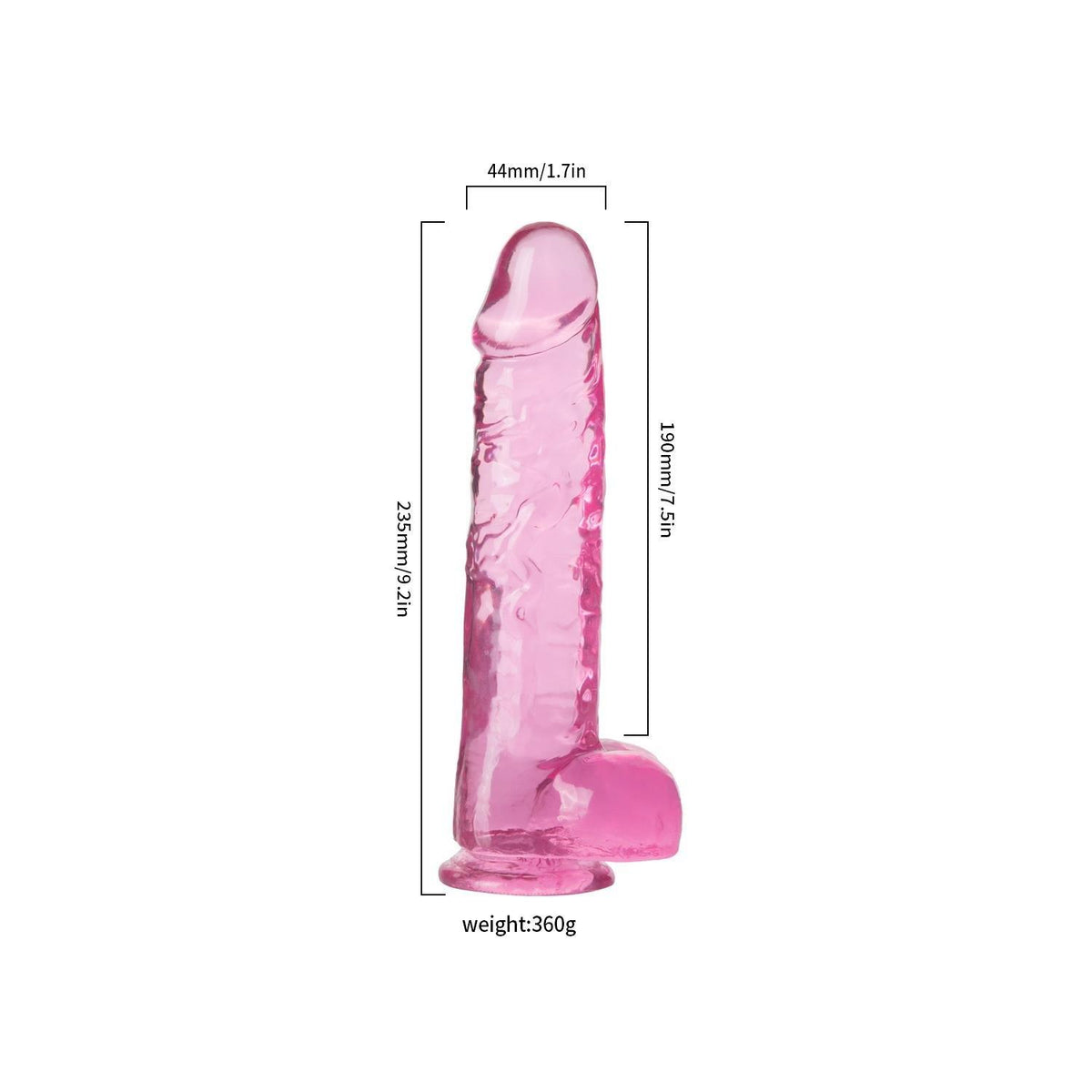 Clear Pink Realistic Dildo 23 cm
