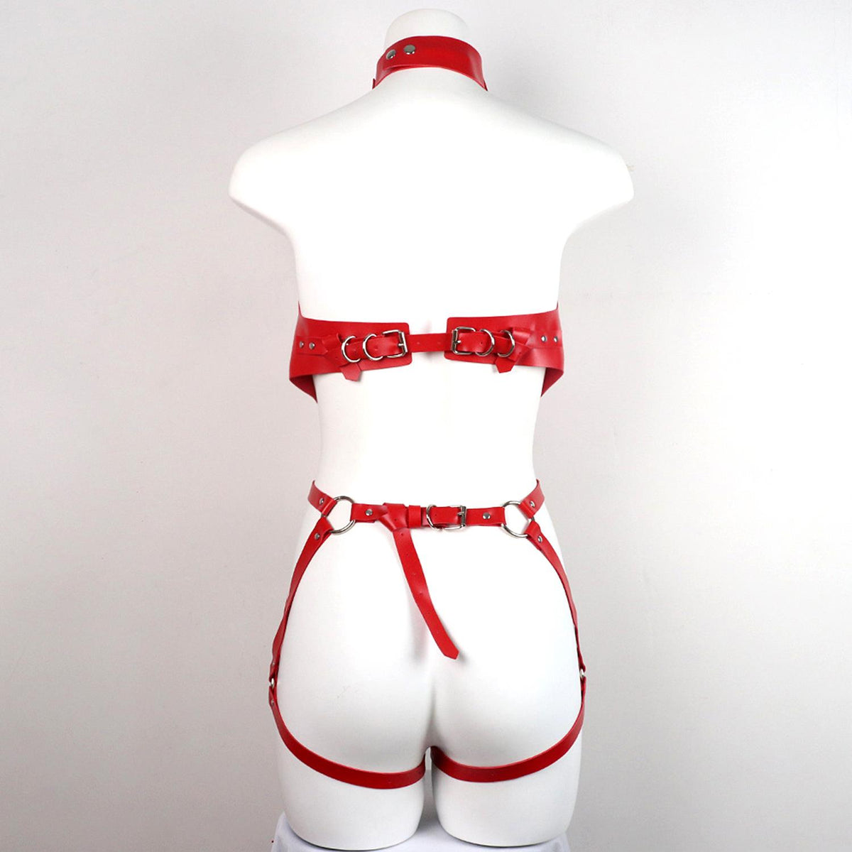Red Leather Full Body Harness Set