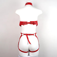 Red Leather Full Body Harness Set