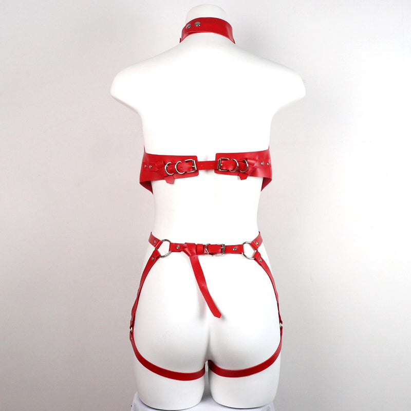 Red Leather Full Body Harness Set