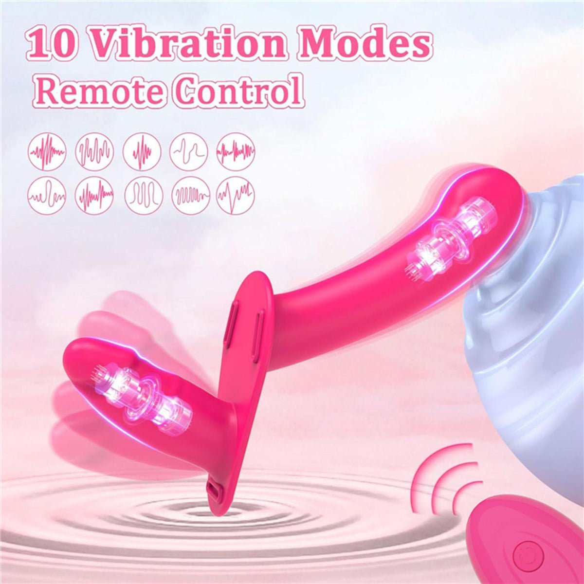 Remote Controlled Double Ended Vibrating Strap-On Rose - 10 Modes, Waterproof, Adjustable Straps