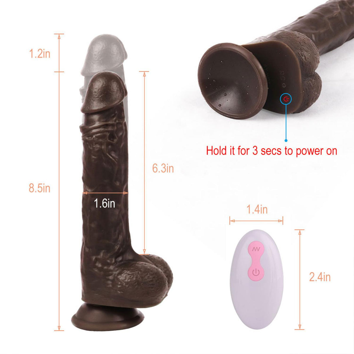 Remote Controlled Realistic Dildo Vibrator Dark Skin